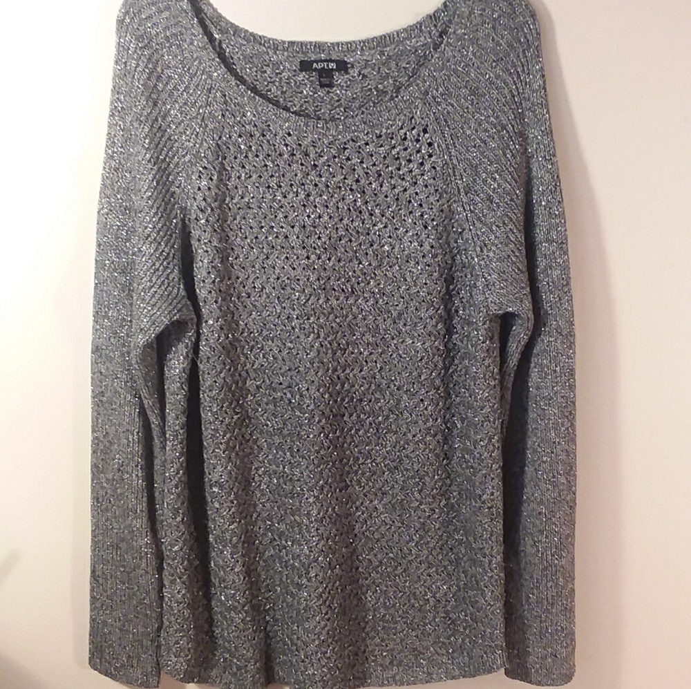 AA567 APT 9, Sweater, Boatneck, lg., Black&silver